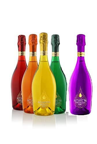 5 Flaschen Accademia Rainbow Prosecco a 0,75l (rot,gelb,grün,orange,violett) 11% Vol. von Academia