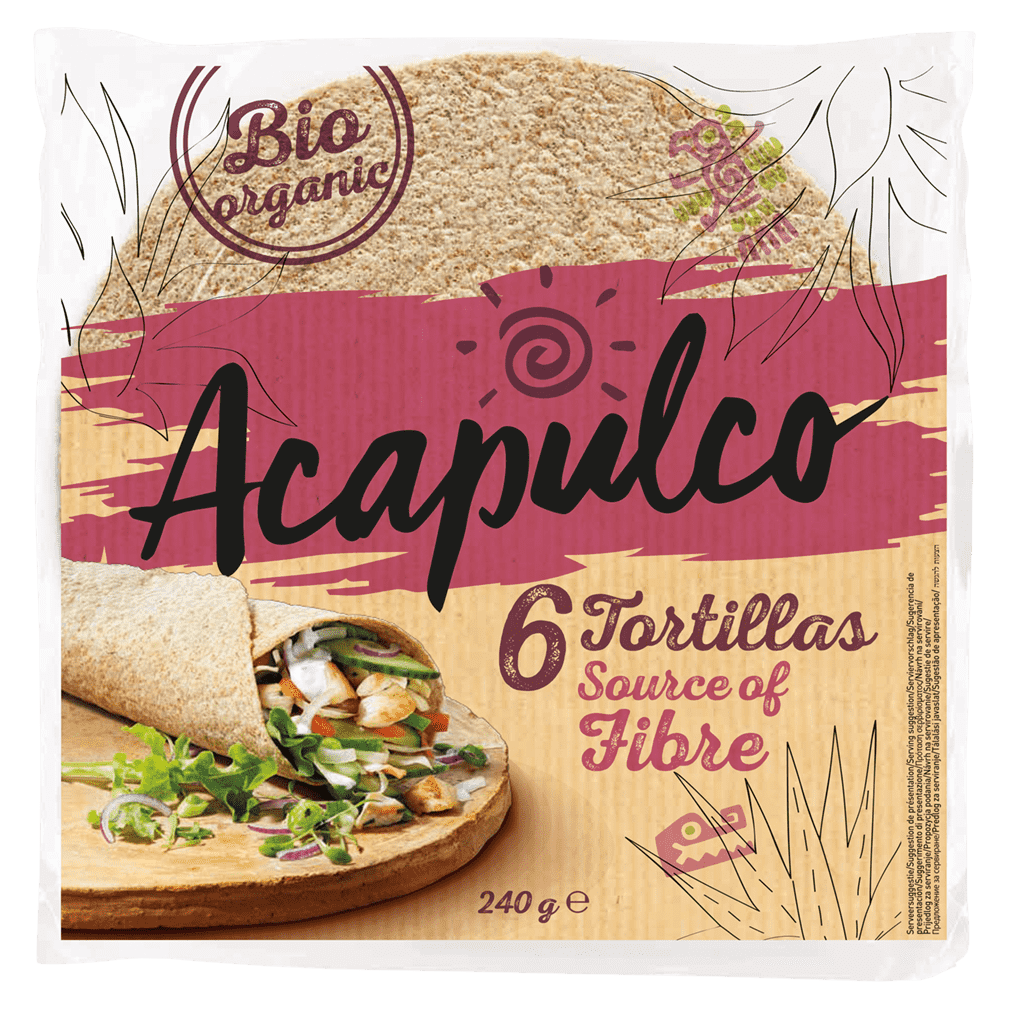 Bio Tortilla Wraps mit Weizenkleie Bio Tortilla Wraps mit Weizenkleie von Acapulco