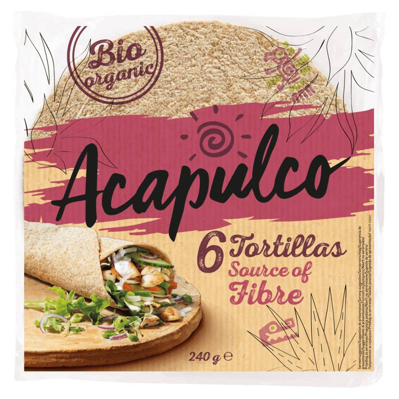 Bio Tortilla Wraps mit Weizenkleie von Acapulco