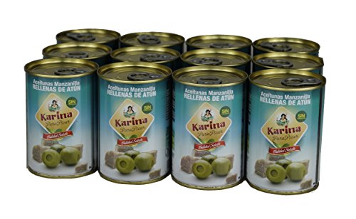 Aceitunas Karina Grüne Manzanilla-Oliven gefüllt mit Thunfischpaste, Dose, 12er Pack (12 x 120 g) von Aceitunas Karina