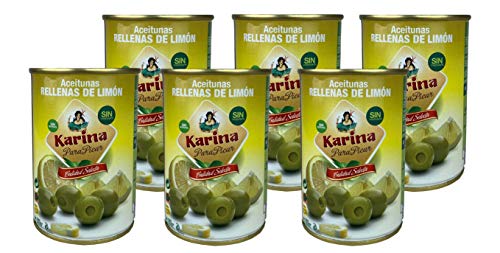 Aceitunas Karina Grüne Manzanilla-Oliven gefüllt mit Zitronenpaste, Dose, 6er Pack (6 x 120 g) von Aceitunas Karina