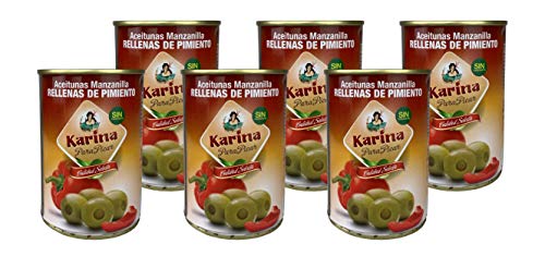 Karina Grüne Manzanilla-Oliven mit Paprikapaste, Dose, 6er Pack (6 x 120 g) von Aceitunas Karina