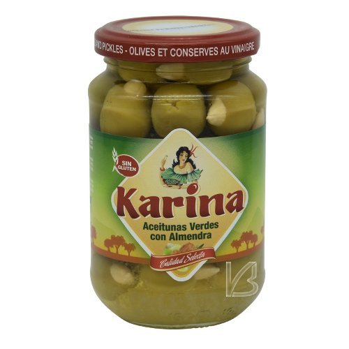 Karina grüne Manzanilla Oliven gefüllt mit Mandeln 200g, Aceitunas Karina von Aceitunas Karina