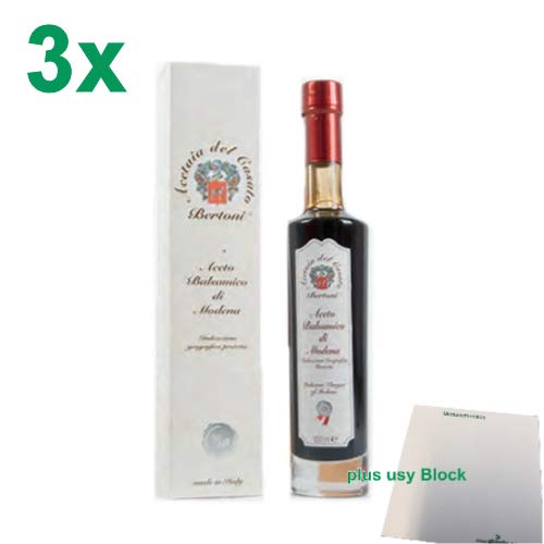 Bertoni Aceto Balsamico di Modena "IGP " argento 3er Pack (3x250 ml) + usy Block von Acetaia del Casato Bertoni