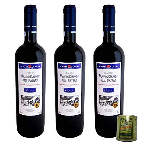 3er Paket Mavrodaphne of Patras Rotwein lieblich Achaia Clauss - 3 x 0,75 Liter + 80 ml Rhodion Olivenöl von Achaia Clauss