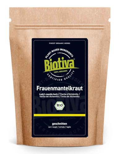 Biotiva Frauenmanteltee Bio - 70g hochwertigste Bio - Frauentee - Frauenmantelkraut - Alchemilla - von Hebammen empfohlen - Abgefüllt und kontrolliert in Deutschland von Biotiva