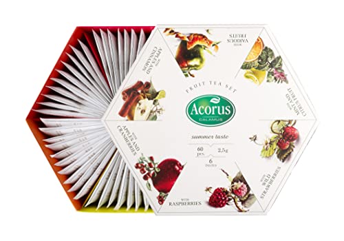 ACORUS | Sommergeschmack Tee Set | Tee sortiment | Natürlicher Früchtetee Set mit 6 Geschmacksrichtungen | Tee Geschenkset | Teebox mit 60 Teebeutel von Acorus