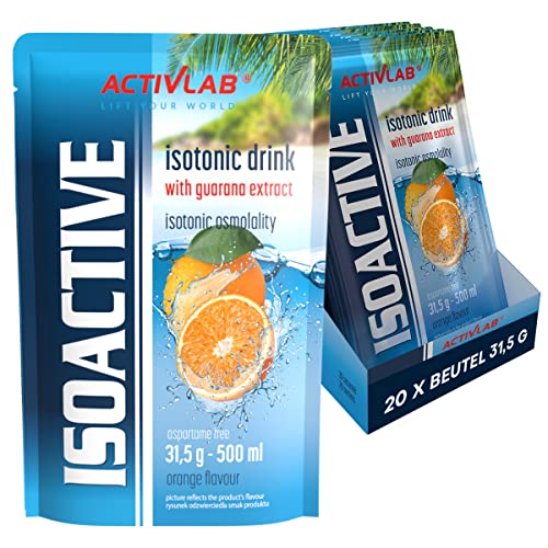 Activlab Isoactive Isotonic Drink | mit GUARANA | Elektrolyte | B-Vitamine | 20 x 31,5 g | Orange mit Guarana | 500 ml eines Sportgetränks | praktischer Beutel | 3x laborgeprüft von Activlab