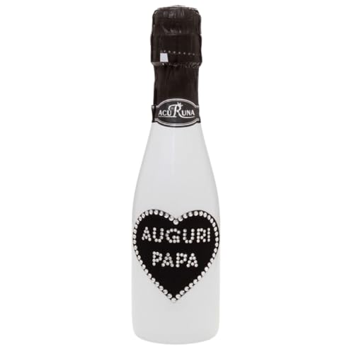 Geschenk Geburtstag Vatertag Sekt Flasche 0,2l mit Strass verziert Motiv: AUGURI PAPA von ACURUNA