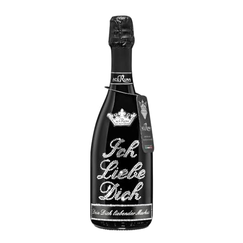 personalisierte Prosecco Flasche 0,75 l verziert mit Strass Steine - das perfekte Liebe Geburtstagsgeschenk Motiv: ICH LIEBE DICH kursiv von ACURUNA