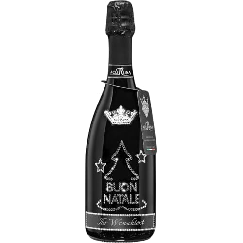 Geschenk Weihnachten personalisiert Prosecco Flasche 0,75 l mit Strass verziert Motiv: BUON NATALE Baum von ACURUNA