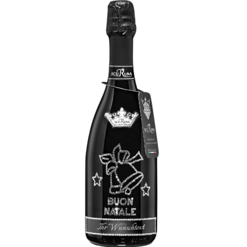 Geschenk Weihnachten personalisiert Prosecco Flasche 0,75 l mit Strass verziert Motiv: BUON NATALE Glocken von ACURUNA