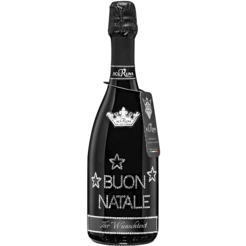 Geschenk Weihnachten personalisiert Prosecco Flasche 0,75 l mit Strass verziert Motiv: BUON NATALE Sterne von ACURUNA