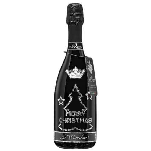 Geschenk Weihnachten personalisiert Prosecco Flasche 0,75 l mit Strass verziert Motiv: MERRY CHRISTMAS Baum von ACURUNA