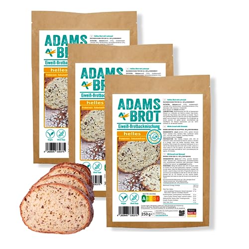 AdamsBrot Vegan Protein Brotbackmischung helles 3x250g - 40% Proteingehalt und nur 3,2g Kohlenhydrate | für ein 400g Eiweißbrot | Lebensmittel ohne Soja - Lebensmittel für Lower Carb, Keto von AdamsBrot