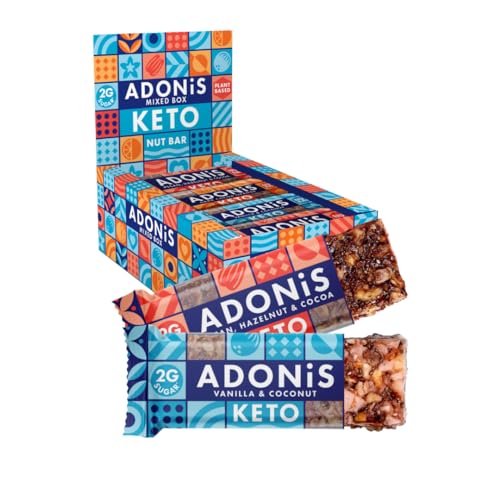 Adonis Keto Riegel gemischte Packung | 16x 35g | Keto Snacks | Vegan & 100% natürlich | Low Carb Bar und Low Sugar Snack | Perfect Keto-Diät Bars | Glutenfrei, ohne Zuckerzusatz von Adonis