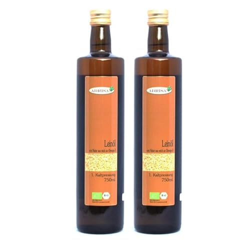 Bio-Leinöl frisch mild 2x 750ml in Braunglasflasche, Omega-Safe-Verfahren natives Speiseöl aus 1. Kaltpressung Bio-Leinöl frisch mild 2x 750ml in Braunglasflasche, Omega-Safe-Verfahren natives Speiseöl aus 1. Kaltpressung von Adrisan