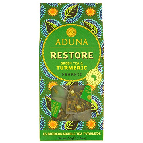 Aduna Restore African Super-Tea mit Bio-Grüntee und Kurkuma, 15 biologisch abbaubare Teepyramiden von Aduna