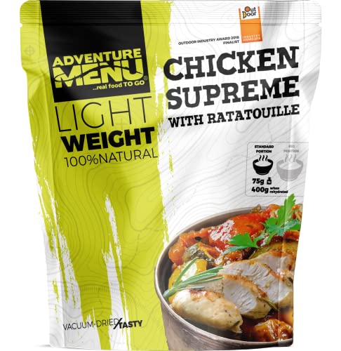 Adventure Menu - Hühnchen Supreme mit Ratatouille | 75 g (dehydriert), Gourment Mahlzeit für unterwegs & daheim Adventure Menu - Hühnchen Supreme mit Ratatouille | 75 g (dehydriert), Gourment Mahlzeit für unterwegs & daheim von ADVENTURE MENU...real food TO GO