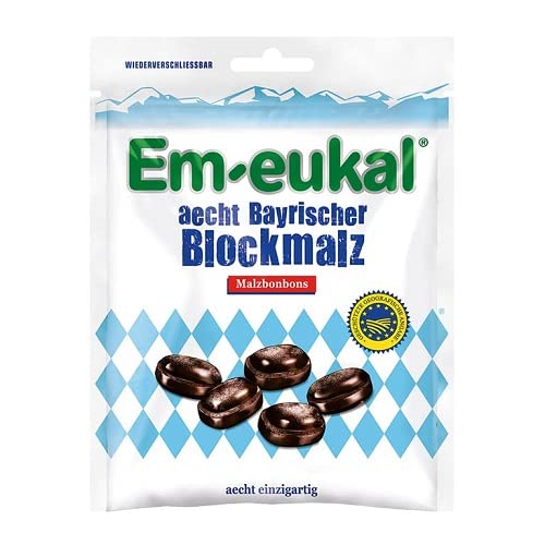 Em-eukal aecht Bayrischer Blockmalz im 5er Pack – in geprägter Bonbonform und mit praktischem Wiederverschluss – aecht einzigartig (5 x 100g) von Aecht Bayrisch Blockmalz