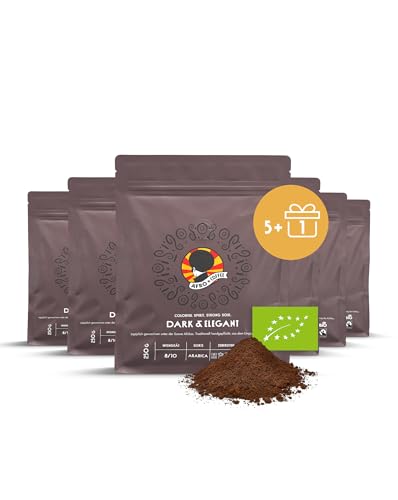 AFRO COFFEE Dark & Elegant I 5+1 Angebot 250g Premium Bio Kaffeepulver Fairtrade I 100% Arabica Kaffee gemahlen aus Äthiopien mit Noten von Bitterschokolade I handgepflückt, dunkel geröstet, säurearm von Afro Coffee