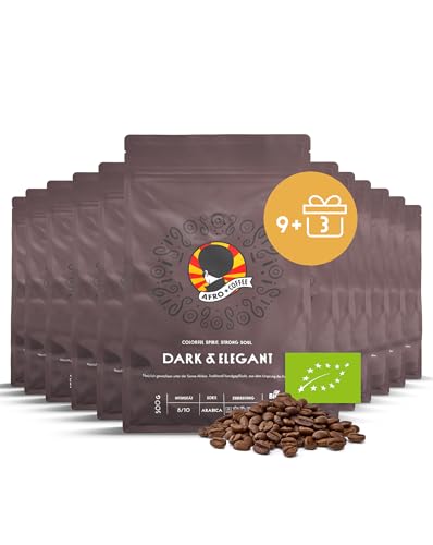 AFRO COFFEE Dark & Elegant I 9+3 Angebot 500g Premium Bio Kaffeebohnen Fairtrade I 100% Arabica Bohnen I Kaffee aus Äthiopien mit Noten von Bitterschokolade I handgepflückt, dunkel geröstet, säurearm von Afro Coffee