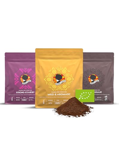 AFRO COFFEE Kaffeepulver Probierset mit 3 Sorten I 3x 250g Premium Kaffee gemahlen Fairtrade I Arabica & Robusta gemahlener Kaffee I Kaffee Pulver aus Ostafrika I handgepflückter & säurearmer Kaffee von Afro Coffee