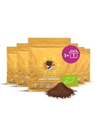 AFRO COFFEE Mild & Aromatic I 5+1 Angebot 250g Premium Bio Kaffeepulver Fairtrade I Arabica & Robusta Kaffee I Kaffee gemahlen aus Ostafrika mit blumiger Note, handgepflückt, mittel geröstet, säurearm von Afro Coffee