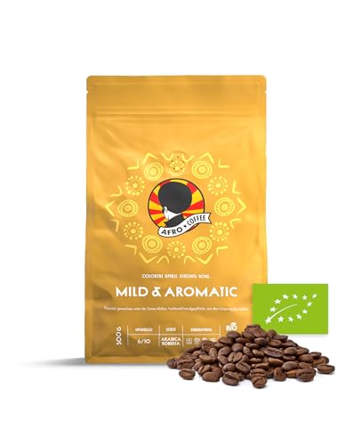 AFRO COFFEE Mild & Aromatic I 500g Premium Bio Kaffeebohnen Fairtrade I Arabica & Robusta Kaffee ganze Bohnen I Bohnenkaffee aus Ostafrika mit blumiger Note I handgepflückt, mittel geröstet, säurearm von Afro Coffee