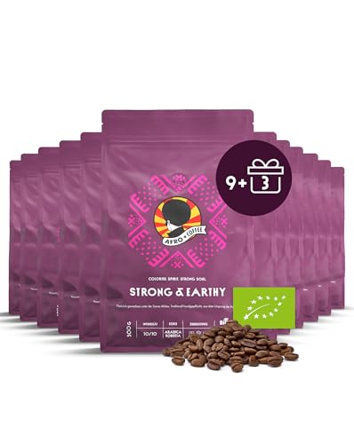 AFRO COFFEE Strong & Earthy I 9+3 Angebot 500g Premium Bio Kaffeebohnen Fairtrade I Arabica & Robusta Bohnen I Bohnenkaffee aus Ostafrika mit nussiger Note I handgepflückt, dunkel geröstet, säurearm von Afro Coffee