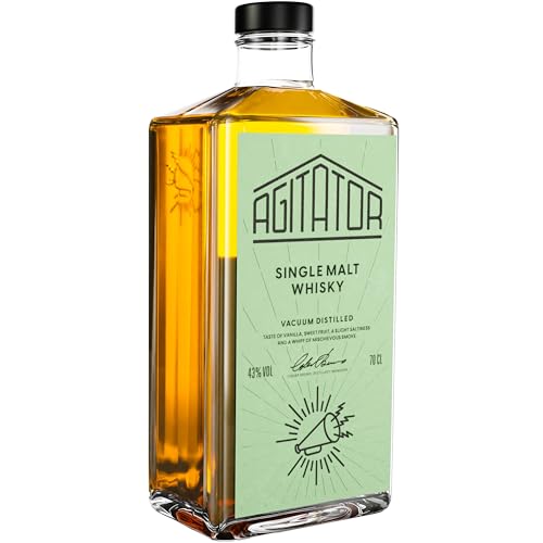 AGITATOR Single Malt Whisky | Preisgekrönter schwedischer Whiskey 70cl | 43% | Gereift in Eichen-, Bourbon-, Kastanien- und Sherryfässern | Vanille-Toffee | Apfel-Zitrus | Salzig | Rauchig | Torfig von Agitator