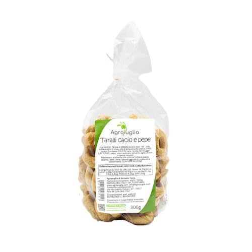 AGROPUGLIA - Apulische Taralli Cacio e Pepe, 300g - Kräftiger Geschmack mit Pecorino und schwarzem Pfeffer, Knuspriger und Handgemachter Snack von Agropuglia