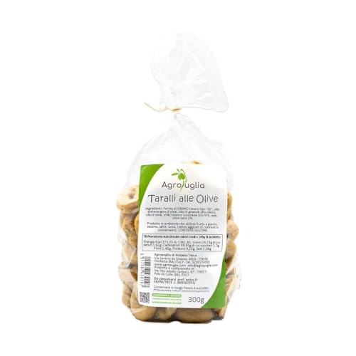 AGROPUGLIA - Apulische Taralli mit Oliven, 300g - Mediterraner und Knuspriger Geschmack, Handgemachter Snack mit schwarzen Oliven AGROPUGLIA - Apulische Taralli mit Oliven, 300g - Mediterraner und Knuspriger Geschmack, Handgemachter Snack mit schwarzen Oliven von Agropuglia