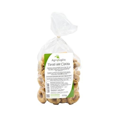 AGROPUGLIA - Apulische Taralli mit Zwiebel, 300g - Knuspriger und Herzhafter Snack, mit nativem Olivenöl extra und Weißwein AGROPUGLIA - Apulische Taralli mit Zwiebel, 300g - Knuspriger und Herzhafter Snack, mit nativem Olivenöl extra und Weißwein von Agropuglia