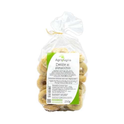 AGROPUGLIA - Süße Pistazien-Taralli, 250g - Knusprig und Köstlich mit Zuckerglasur und Hochwertigen Pistazien AGROPUGLIA - Süße Pistazien-Taralli, 250g - Knusprig und Köstlich mit Zuckerglasur und Hochwertigen Pistazien von Agropuglia
