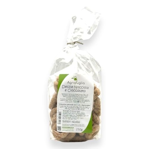 AGROPUGLIA - Süße Taralli mit Haselnuss und Schokolade, 250g - Knusprig und Unwiderstehlich mit Kakaoglasur und Haselnussstückchen von Agropuglia