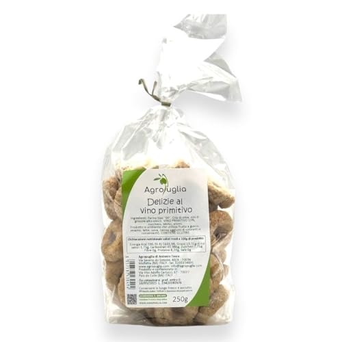 AGROPUGLIA - Süße Taralli mit Primitivo-Wein, 250g - Knusprig und Aromatisch mit Zuckerglasur und Apulischem Rotwein AGROPUGLIA - Süße Taralli mit Primitivo-Wein, 250g - Knusprig und Aromatisch mit Zuckerglasur und Apulischem Rotwein von Agropuglia