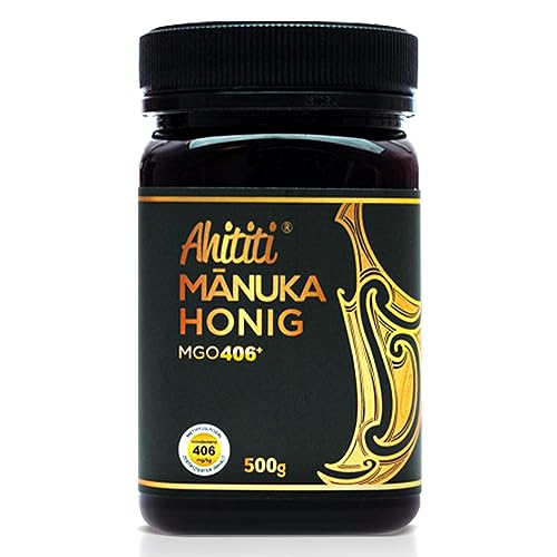 Ahititi Manuka Honig MGO 400+ 500g, versiegelt abgefüllt, hergestellt in Neuseeland mit zertifiziertem Methylglyoxalgehalt, natürlicher Manuka-Honig aus der Manuka-Pflanze, 100% Manuka, vegetarisch von Ahititi
