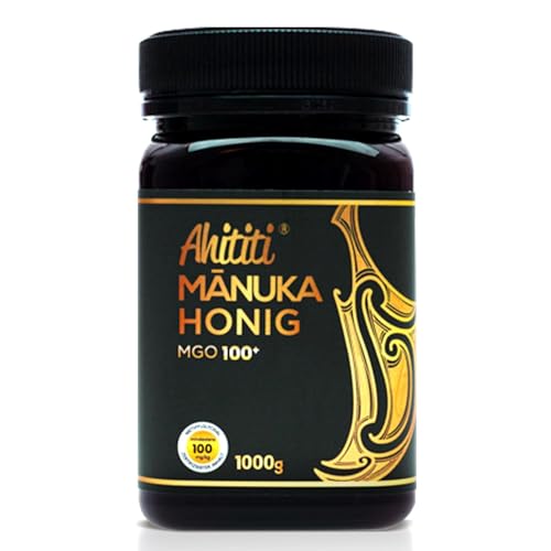 Manuka Honig AHITITI aus Neuseeland zertifiziert, laborgeprüft und verifizierte Herkunft direkt vom Erzeuger, gefüllt in undurchsichtige, recycelte PET Behälter (1000G, MGO 100+) von Ahititi