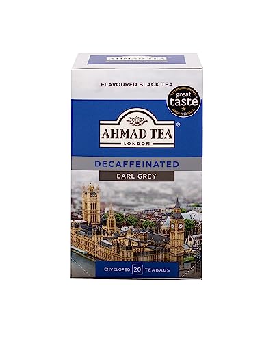 Ahmad Tea - Earl Grey ohne Koffein - Koffeinfreier Schwarztee mit Bergamotte - Einzeln Verpackte, Aromaversiegelte Teebeutel mit 2g Tee pro Portion - 20 Teebeutel mit Band von Ahmad Tea