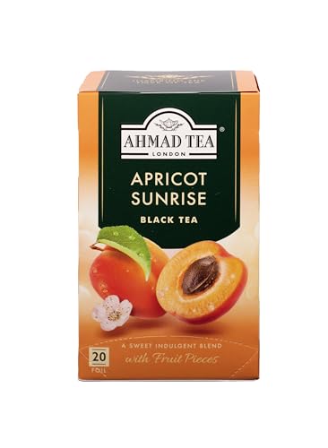 Ahmad Tea - Apricot Sunrise - Schwarztee mit Aprikose - Mit Fruchtstücken - Einzeln Verpackte, Aromaversiegelte Teebeutel mit 2g Tee pro Portion - 20 Teebeutel mit Band von Ahmad Tea