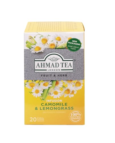 Ahmad Tea - Camomile & Lemongrass - Früchte- und Kräutertee ohne Koffein - Kamille und Zitronengras - Einzeln Verpackte, Aromaversiegelte Teebeutel mit 2g Tee pro Portion - 20 Teebeutel mit Band Ahmad Tea - Camomile & Lemongrass - Früchte- und Kräutertee ohne Koffein - Kamille und Zitronengras - Einzeln Verpackte, Aromaversiegelte Teebeutel mit 2g Tee pro Portion - 20 Teebeutel mit Band von Ahmad Tea