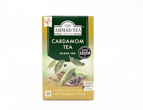 Ahmad Tea - Cardamom Tea - Kenianischer Schwarztee mit Kardamon - Einzeln Verpackte, Aromaversiegelte Teebeutel mit 2g Tee pro Portion - 20 Teebeutel mit Band von Ahmad Tea