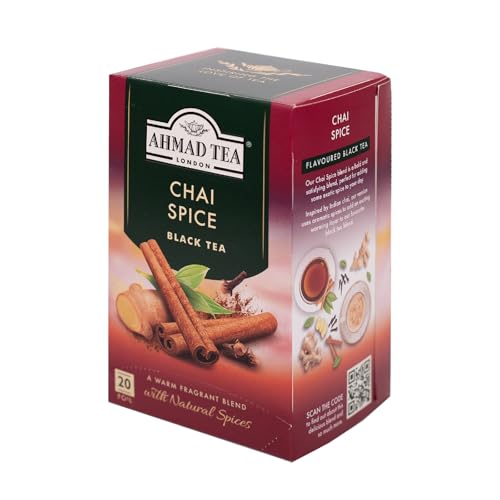 Ahmad Tea - Chai Spice - Schwarztee mit Ingwer, Zimt und Nelken - Einzeln Verpackte, Aromaversiegelte Teebeutel mit 2g Tee pro Portion - 20 Teebeutel mit Band von Ahmad Tea