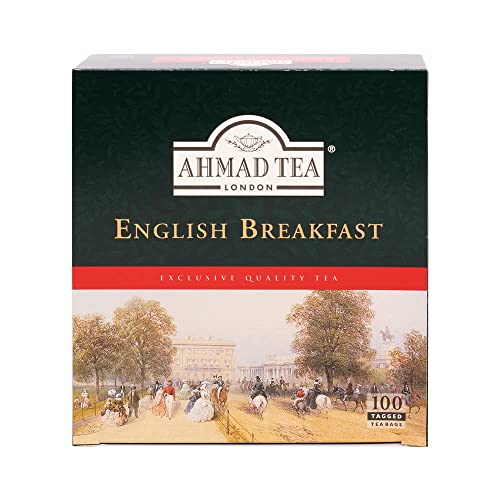 Ahmad Tea - English Breakfast - Schwarzer Frühstückstee - Assam & Ceylon Tee - Doppelkammer-Teebeutel mit Band mit 2g Tee pro Portion - 100 Teebeutel von Ahmad Tea
