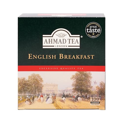 Ahmad Tea - English Breakfast - Schwarzer Frühstückstee - Assam & Ceylon Tee - Doppelkammer-Teebeutel mit Band mit 2g Tee pro Portion - 100 Teebeutel von Ahmad Tea