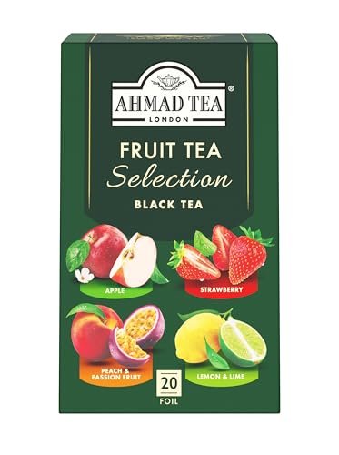 Ahmad Tea - Fruit Tea Selection - Früchtetee Sortiment aus schwarzem Tee - Apfel, Pfirsich & Passionsfrucht, Erdbeere, Zitrone & Limette - Einzeln Verpackt & Aromaversiegelt - 20 Teebeutel mit Band Ahmad Tea - Fruit Tea Selection - Früchtetee Sortiment aus schwarzem Tee - Apfel, Pfirsich & Passionsfrucht, Erdbeere, Zitrone & Limette - Einzeln Verpackt & Aromaversiegelt - 20 Teebeutel mit Band von Ahmad Tea