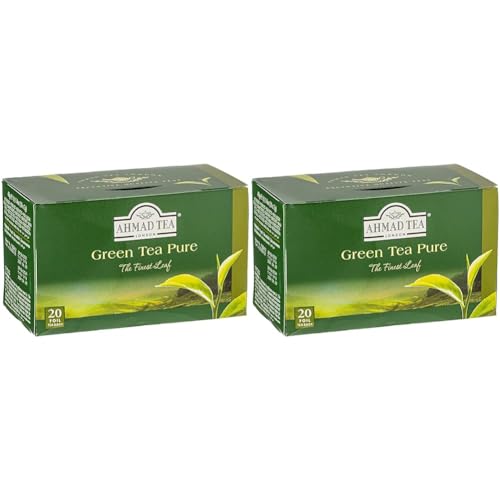 Ahmad Tea - Green Tea - Grüner Tee - Einzeln Verpackte, Aromaversiegelte Teebeutel mit 2g Tee pro Portion - 20 Teebeutel mit Band (Packung mit 2) von Ahmad Tea