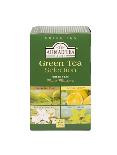 Ahmad Tea - Green Tea Selection - Sortiment aus grünem Tee - Klassisch, Jasmin, Minze, Zitrone - Einzeln Verpackt & Aromaversiegelt - 20 Teebeutel mit Band von Ahmad Tea