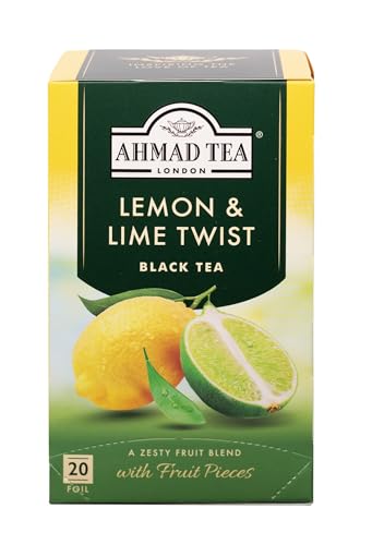 Ahmad Tea - Lemon & Lime Twist - Schwarztee mit Zitrone und Limette - Mit Fruchtstücken - Einzeln Verpackte, Aromaversiegelte Teebeutel mit 2g Tee pro Portion - 20 Teebeutel mit Band von Ahmad Tea